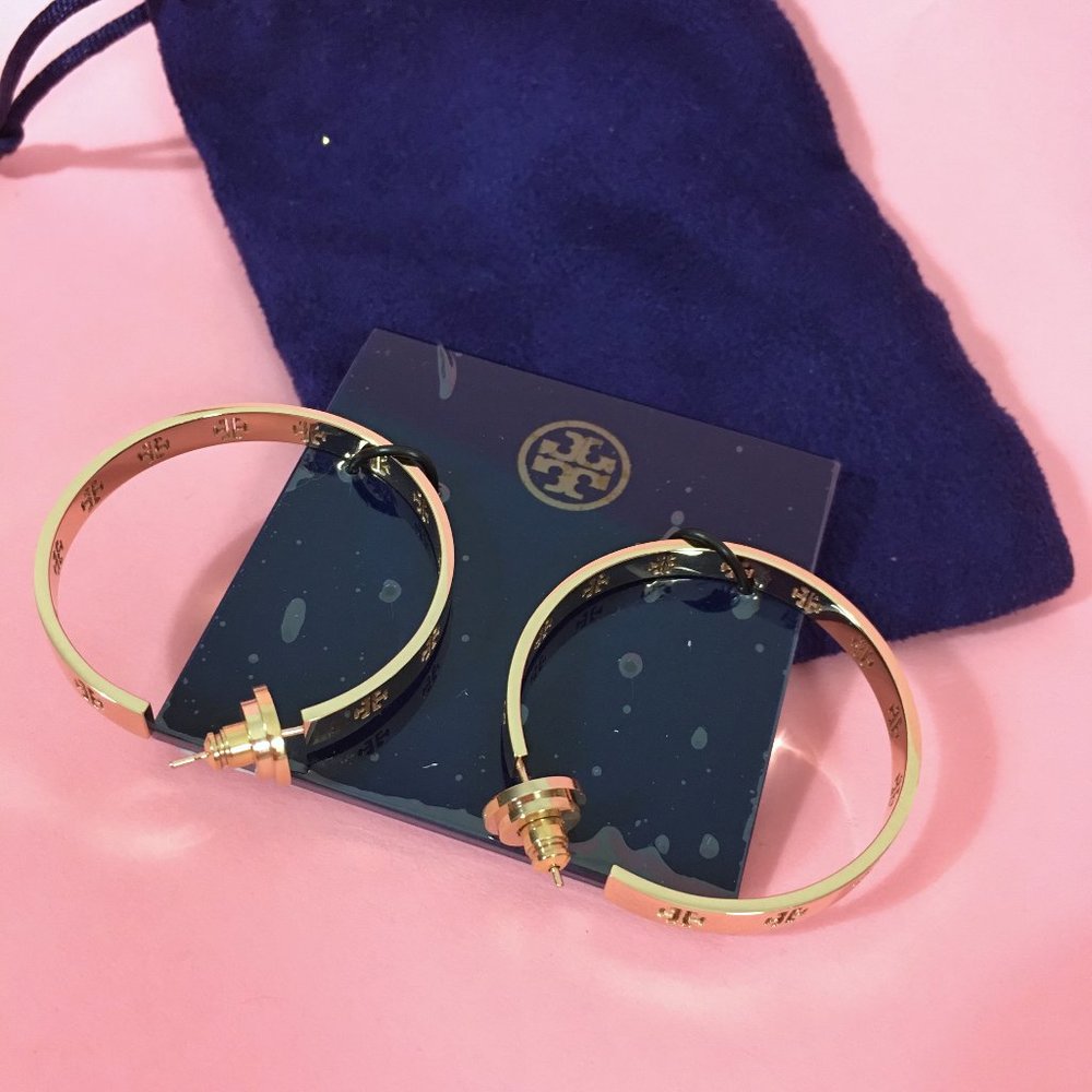 Brand New Tory Burch Gold Hoop Earrings w/ Pouch